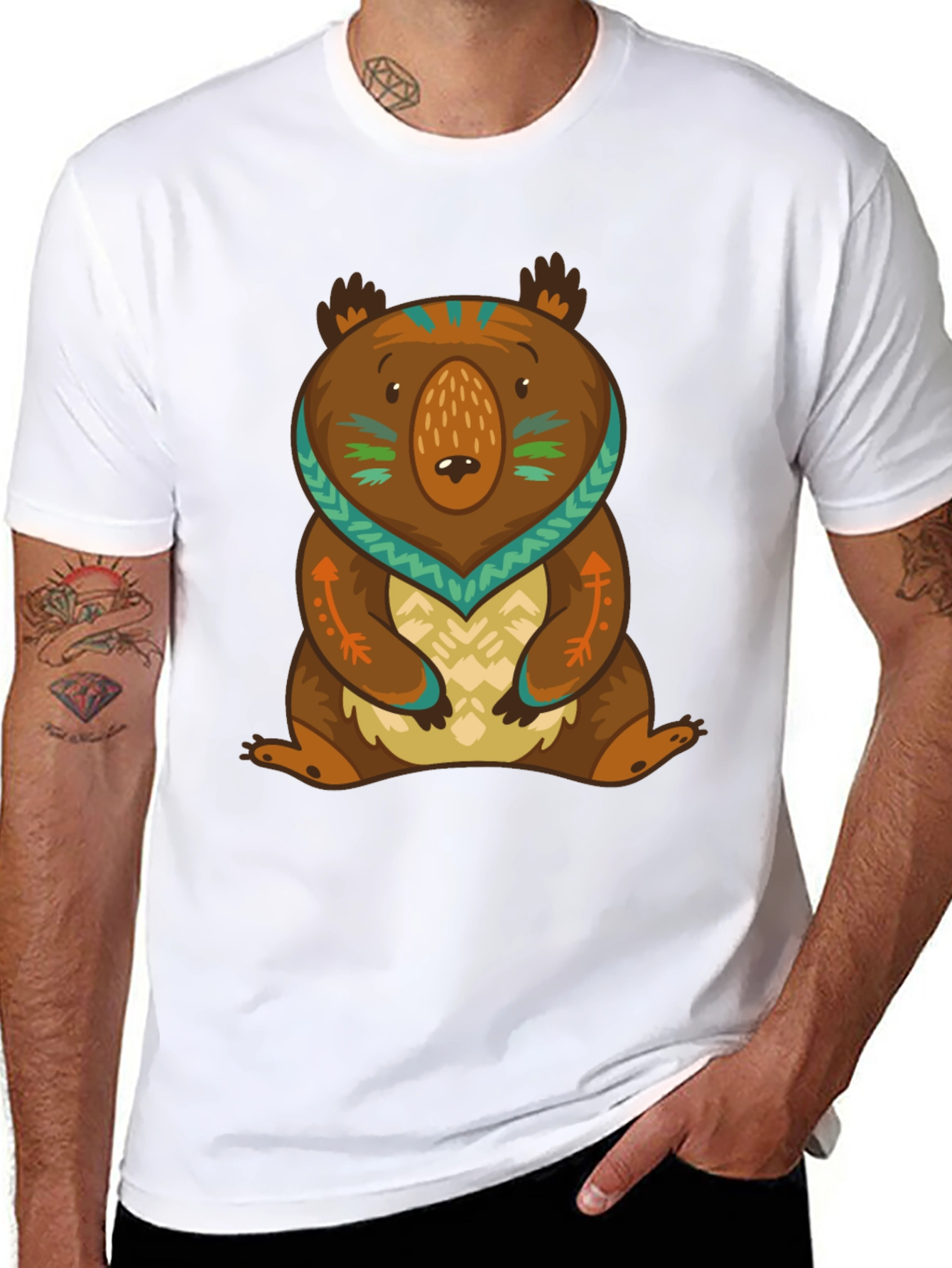Bear Graphic Print Tee - Black