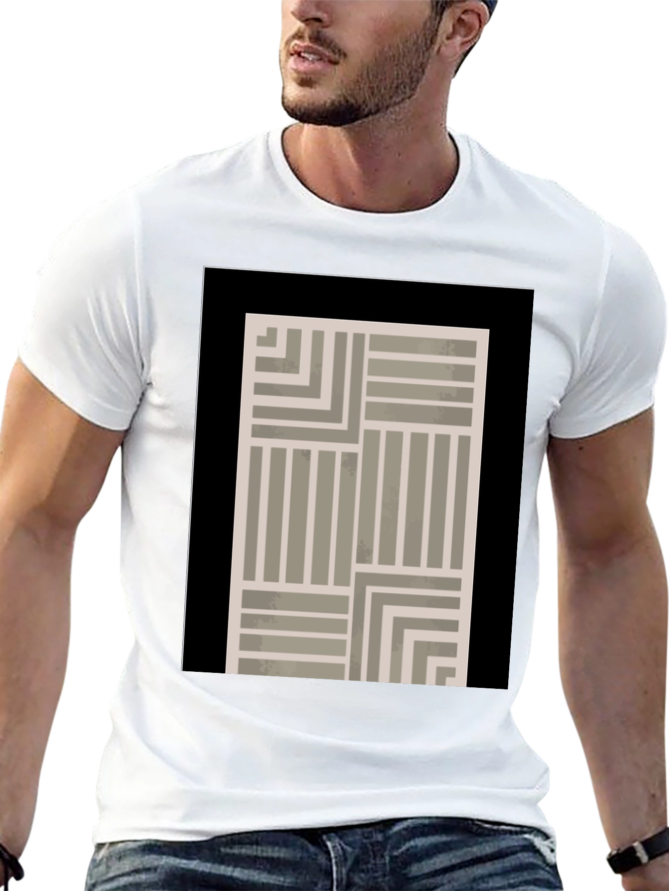 Abstract Geometric Pattern Black T-Shirt