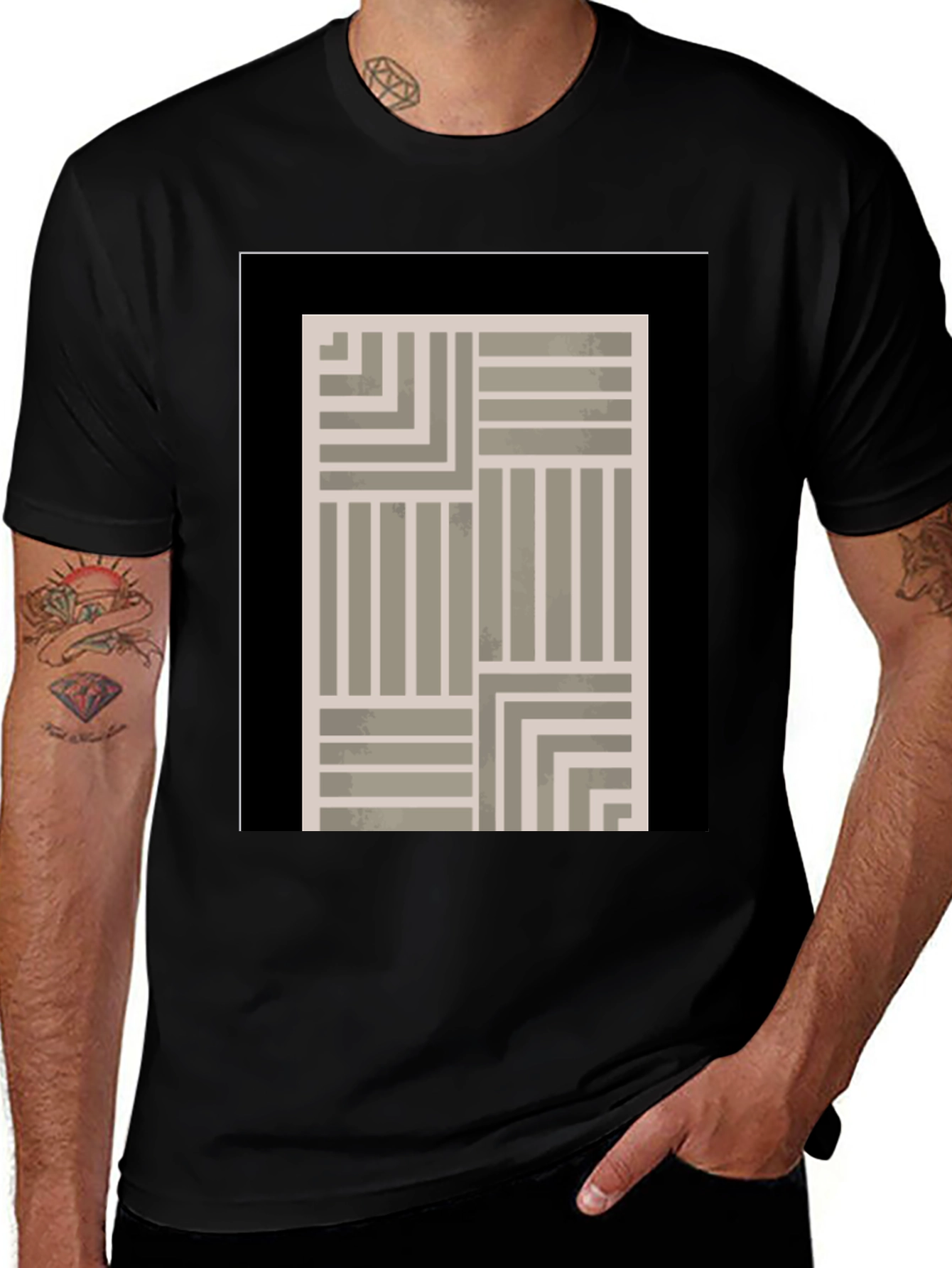 Abstract Geometric Pattern Black T-Shirt