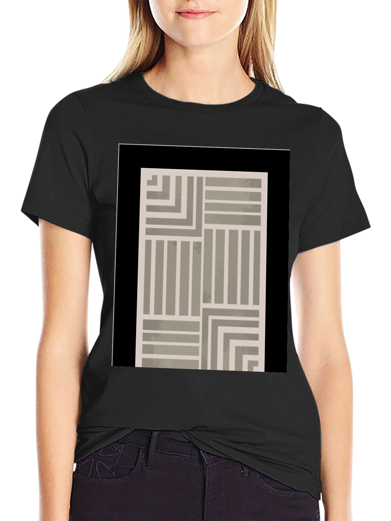 Abstract Geometric Pattern Black T-Shirt