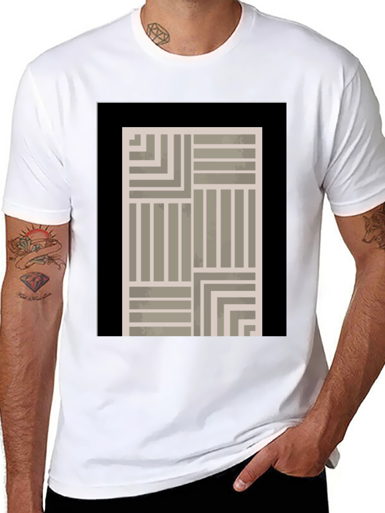 Abstract Geometric Pattern Black T-Shirt