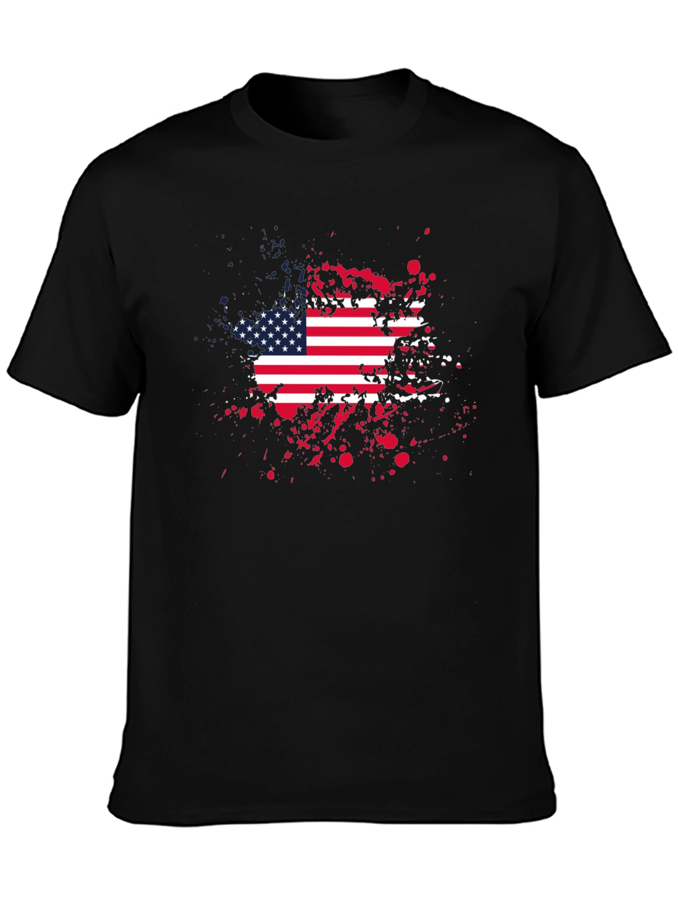 American Flag Splatter Print Black T-Shirt