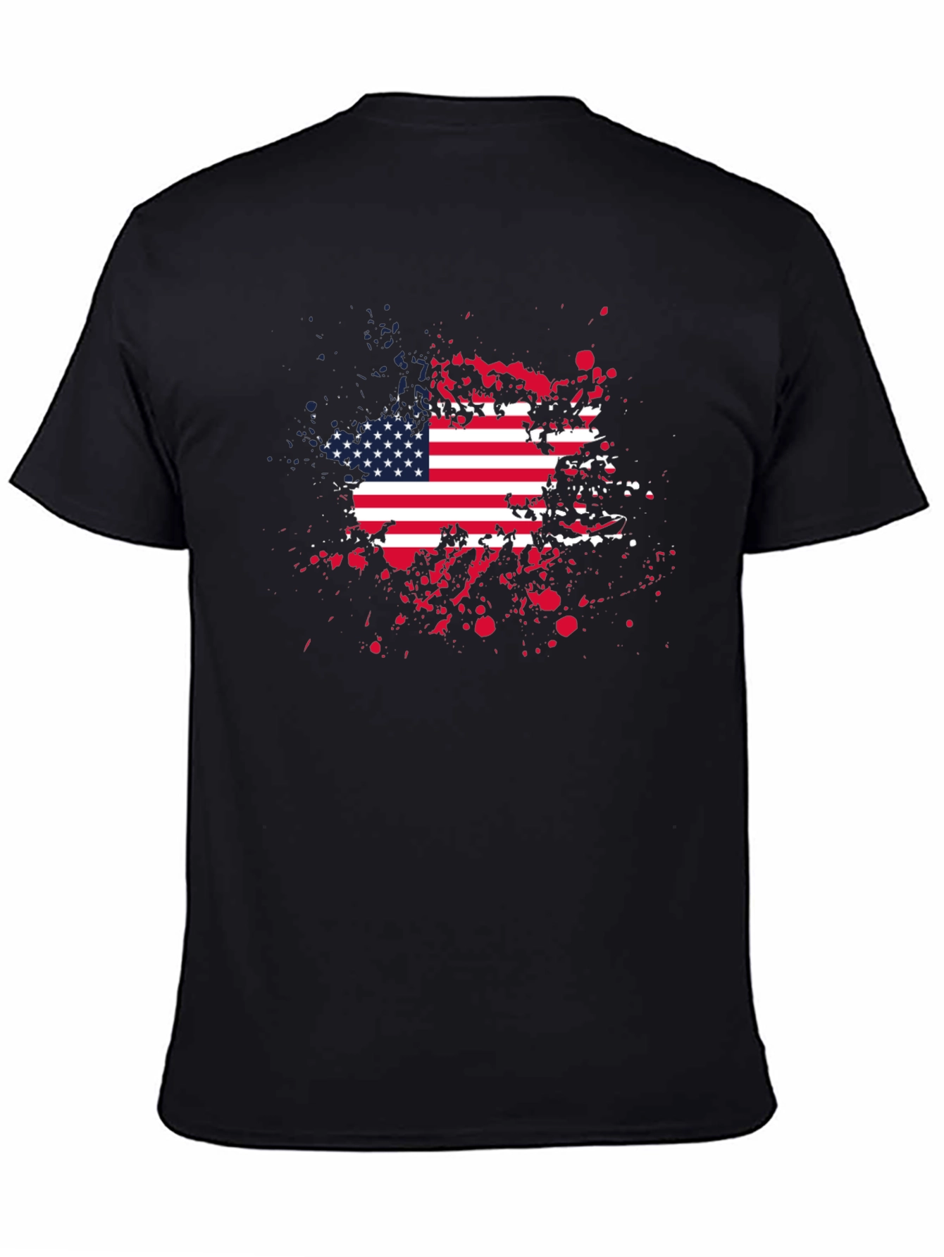 American Flag Splatter Print Black T-Shirt