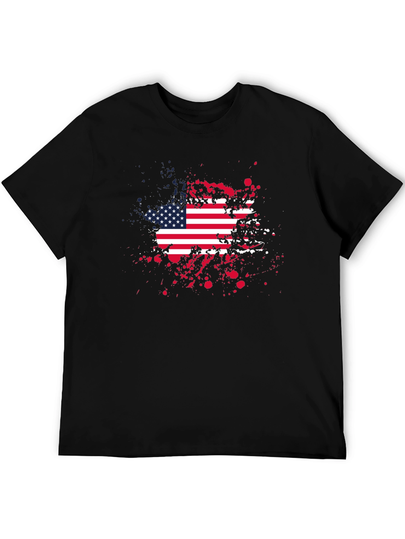 American Flag Splatter Print Black T-Shirt