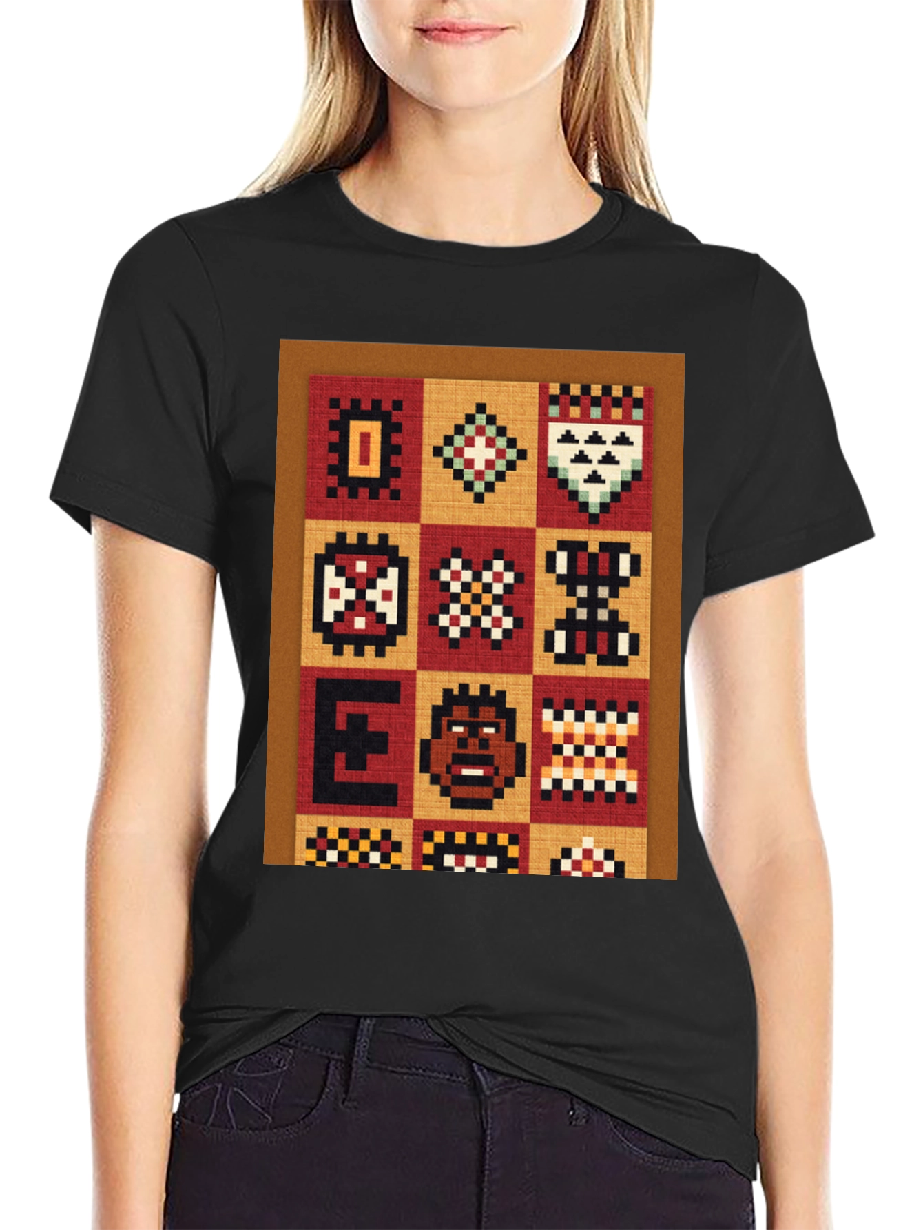Retro Pixelated African Pattern Graphic Tee