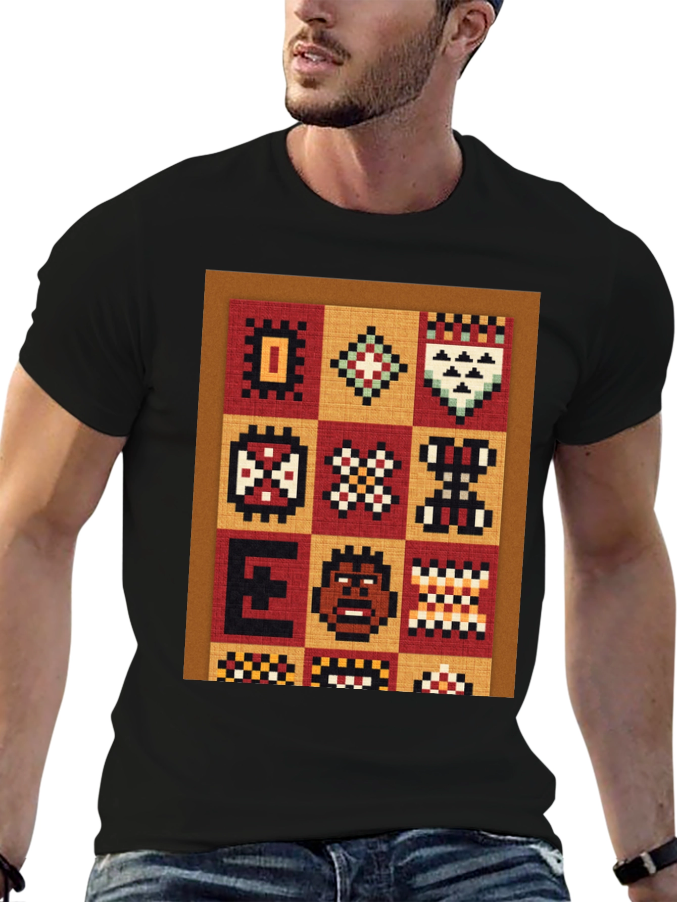 Retro Pixelated African Pattern Graphic Tee