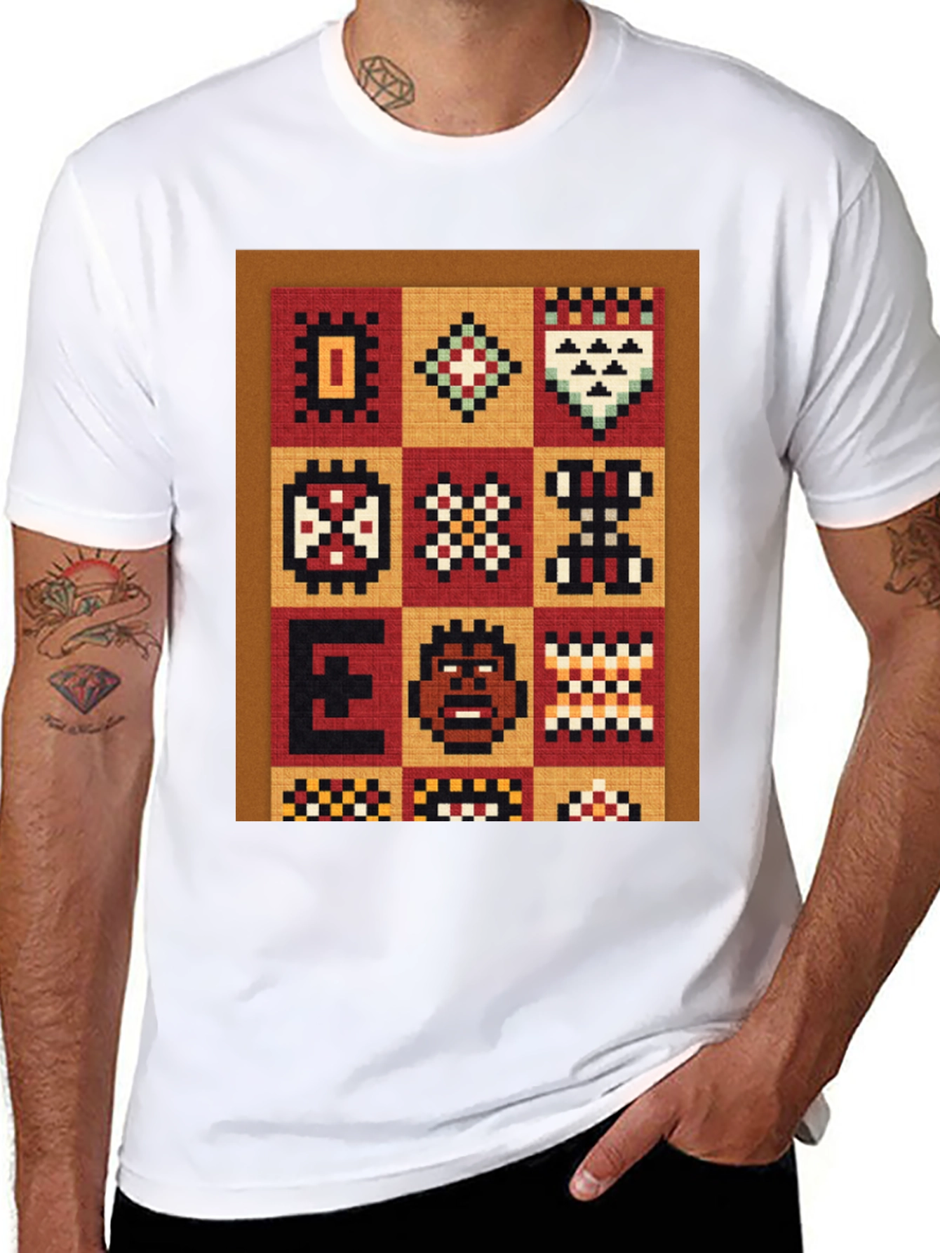 Retro Pixelated African Pattern Graphic Tee