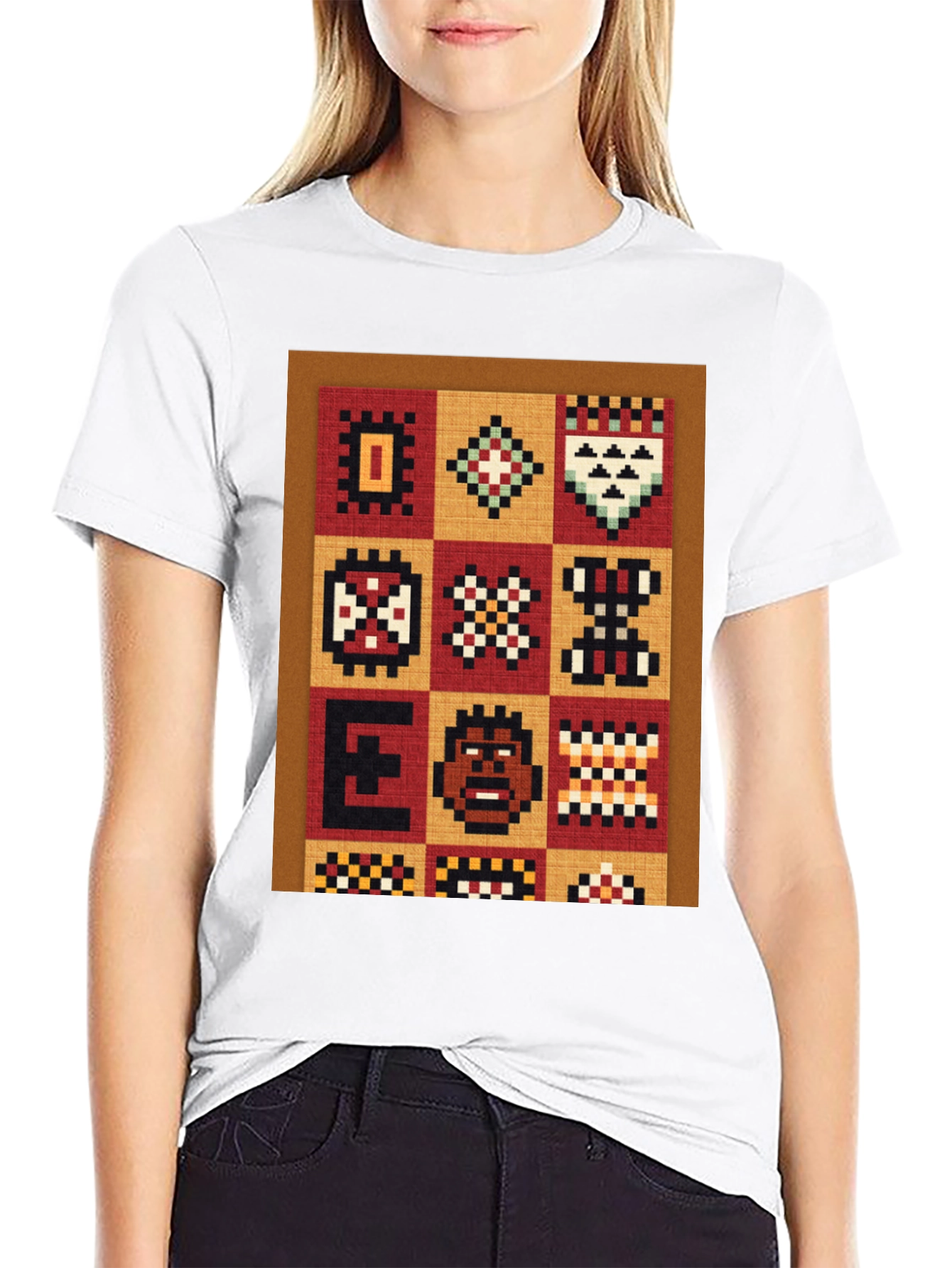 Retro Pixelated African Pattern Graphic Tee
