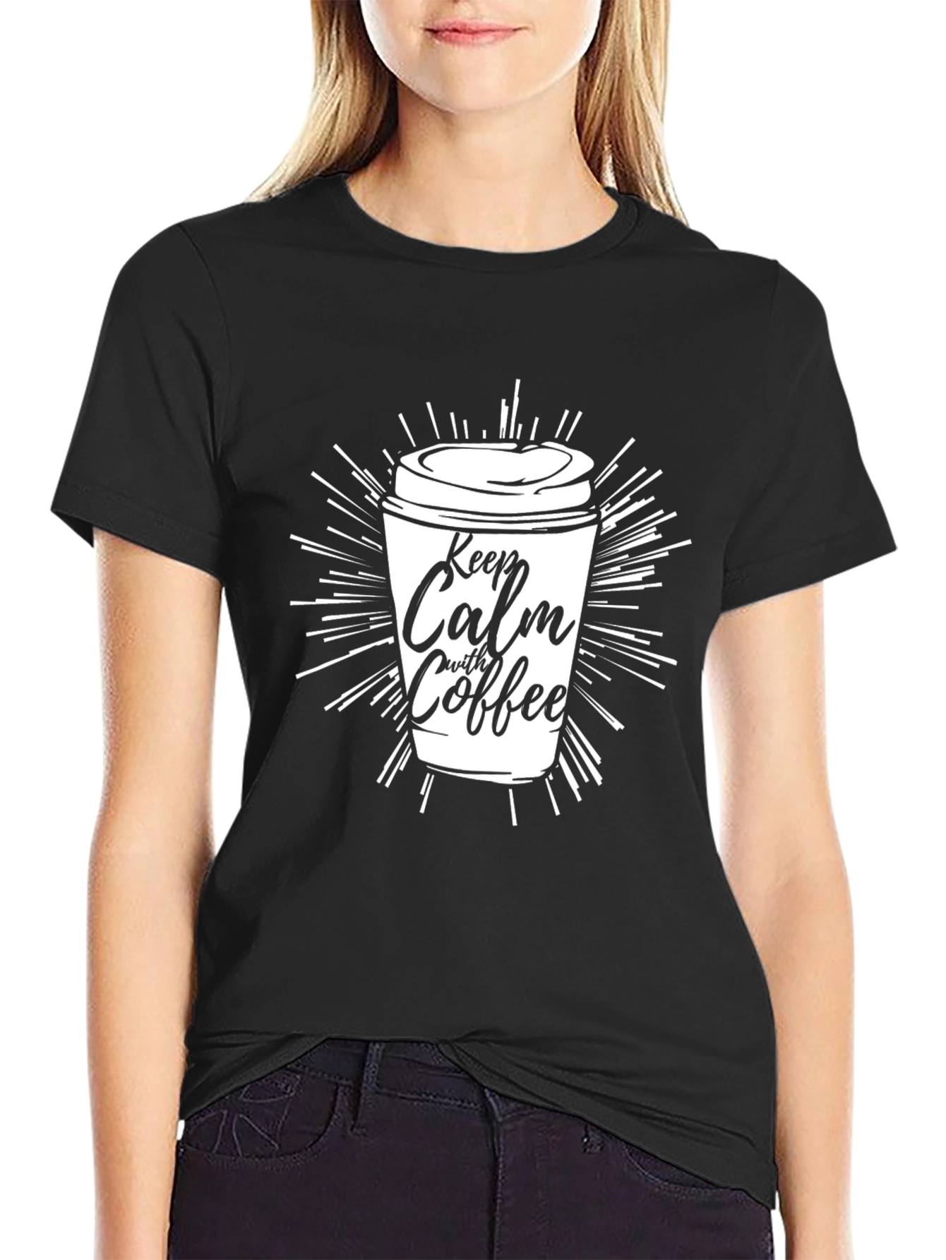 Keep Calm With Coffee Black Graphic T-Shirt