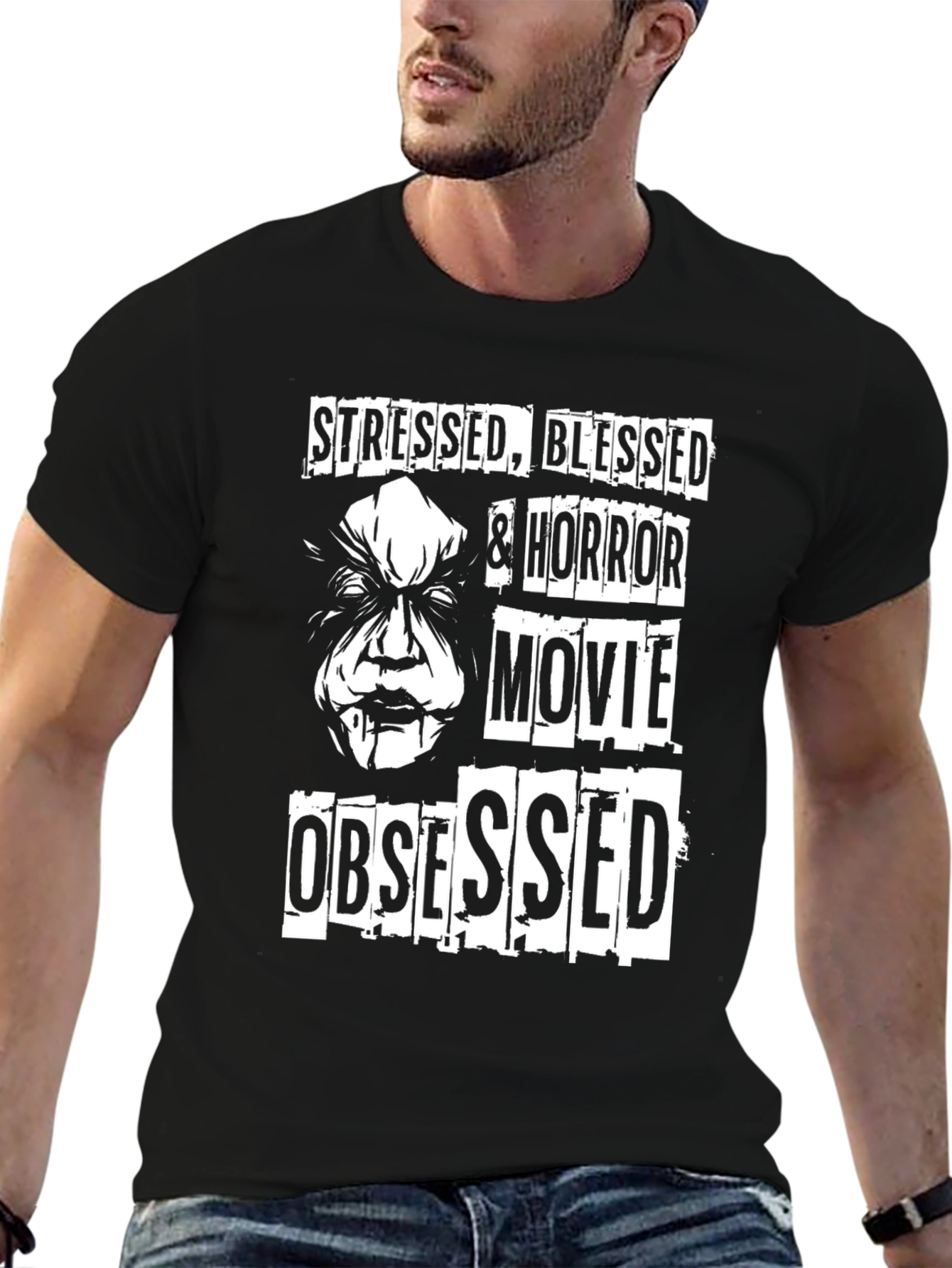 Stressed Blessed & Horror Movie Obsessed T-Shirt