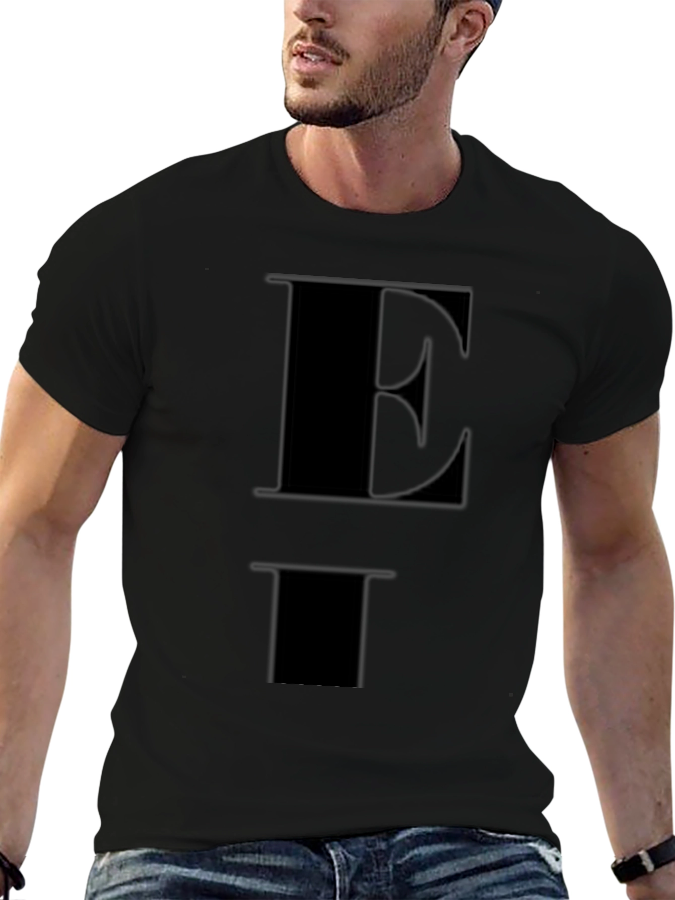 Bold Initial Black Tee - E