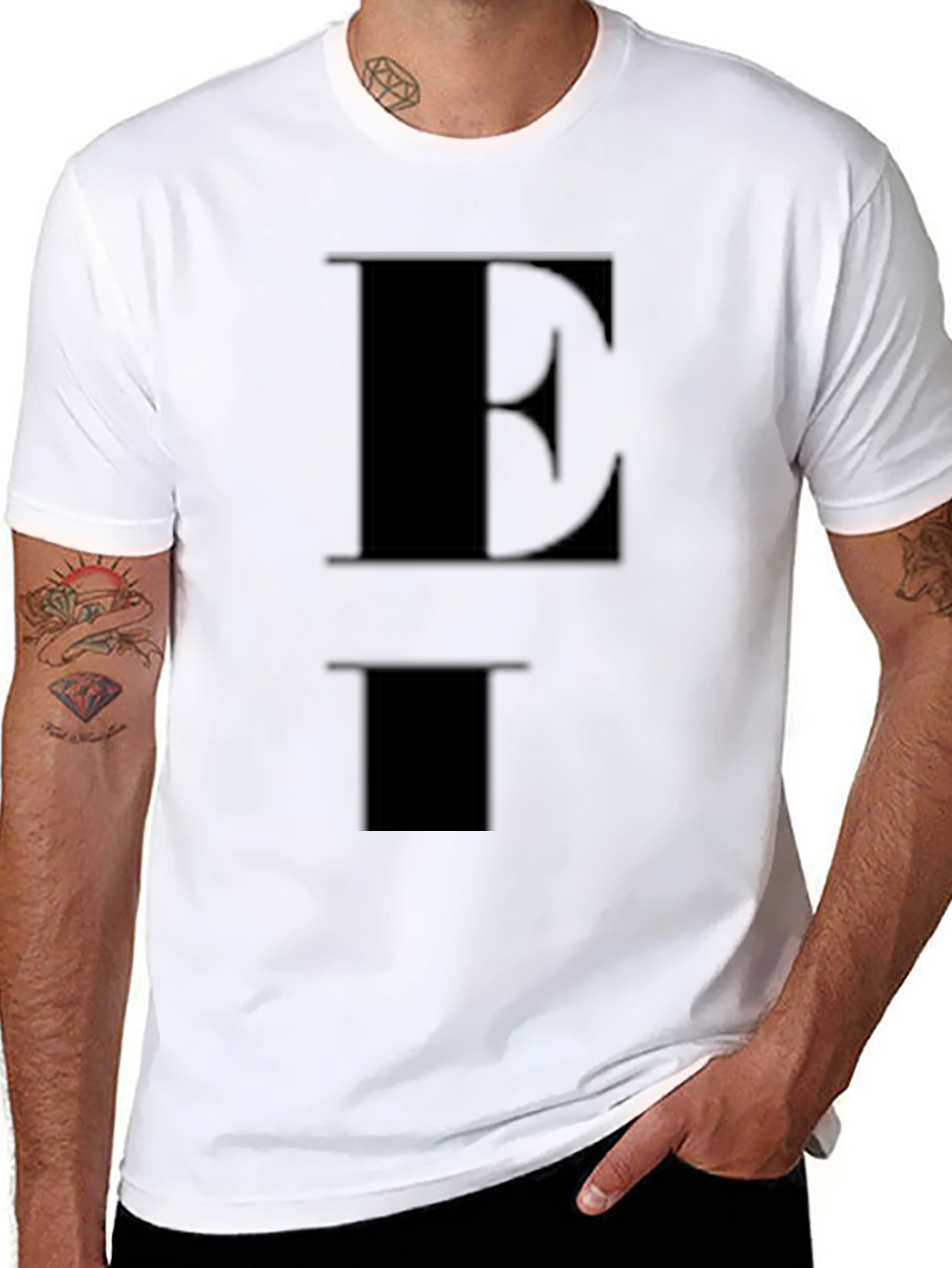 Bold Initial Black Tee - E