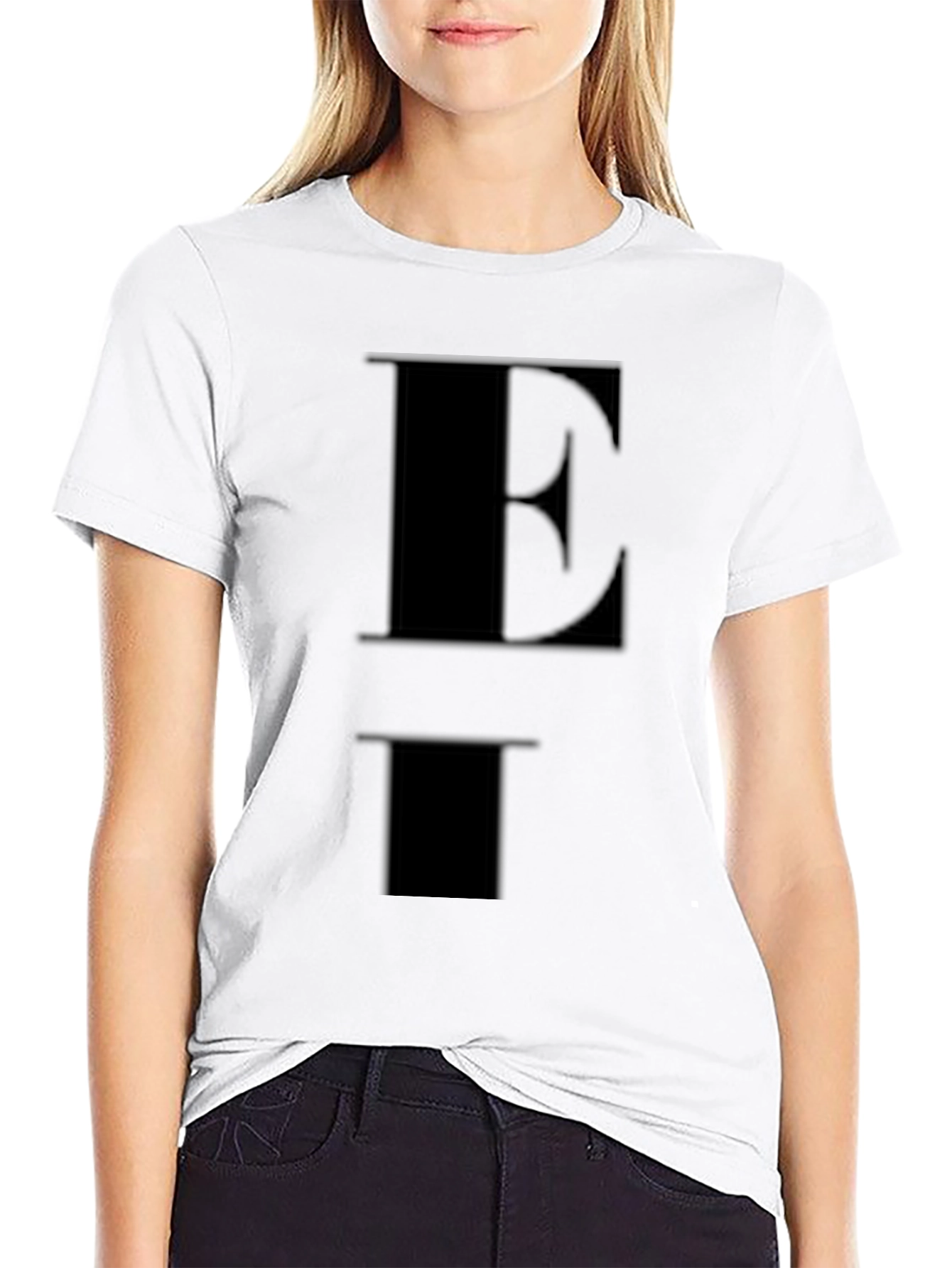 Bold Initial Black Tee - E
