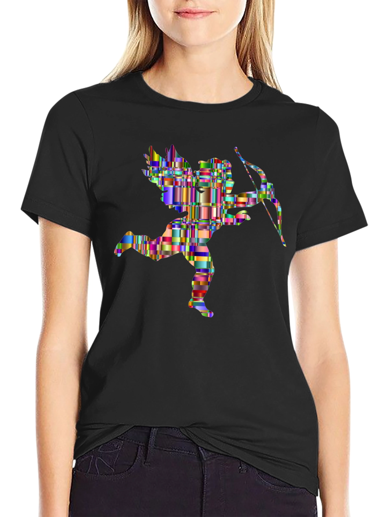 Abstract Cupid Graphic Tee - Stylish Black T-Shirt