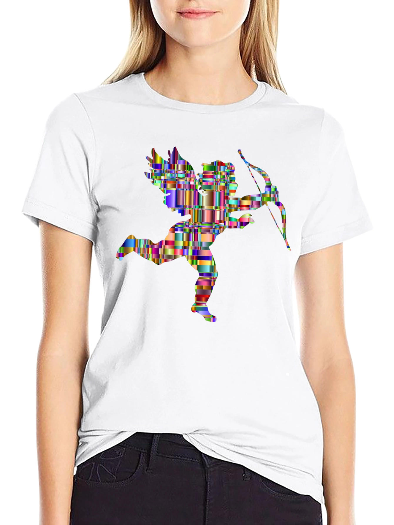 Abstract Cupid Graphic Tee - Stylish Black T-Shirt