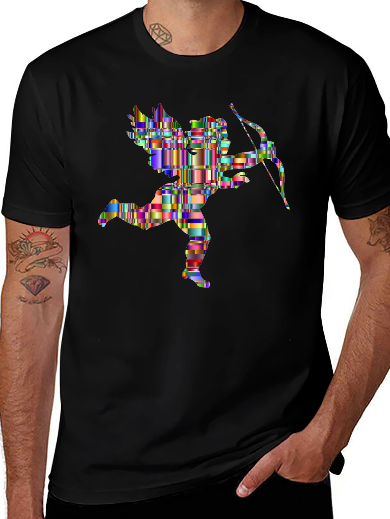 Abstract Cupid Graphic Tee - Stylish Black T-Shirt