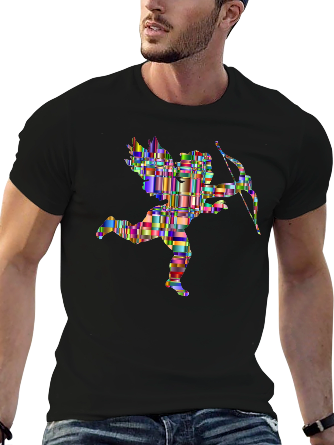 Abstract Cupid Graphic Tee - Stylish Black T-Shirt