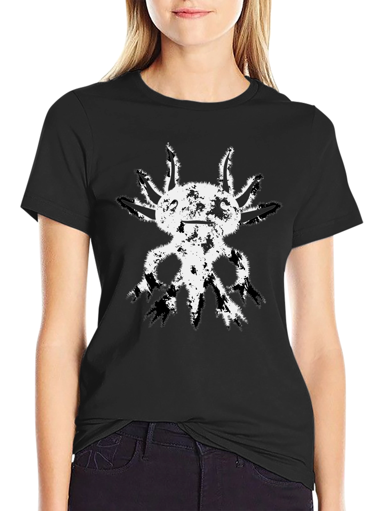 Axolotl Graphic Tee - Distressed Print Black T-Shirt