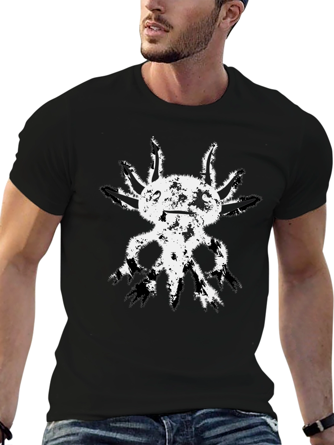 Axolotl Graphic Tee - Distressed Print Black T-Shirt