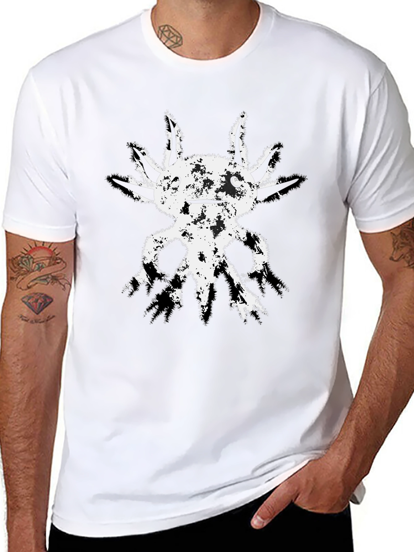 Axolotl Graphic Tee - Distressed Print Black T-Shirt