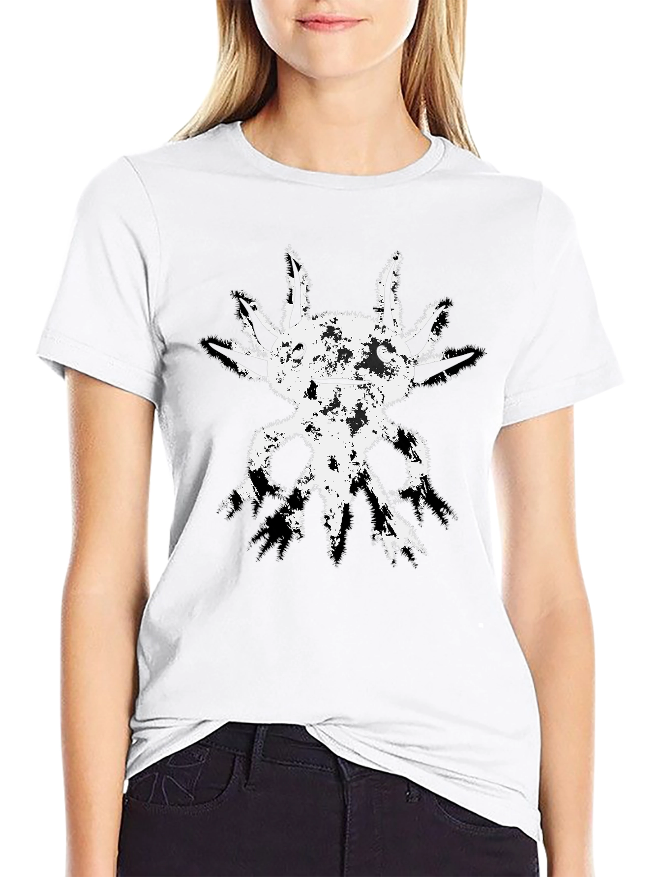 Axolotl Graphic Tee - Distressed Print Black T-Shirt