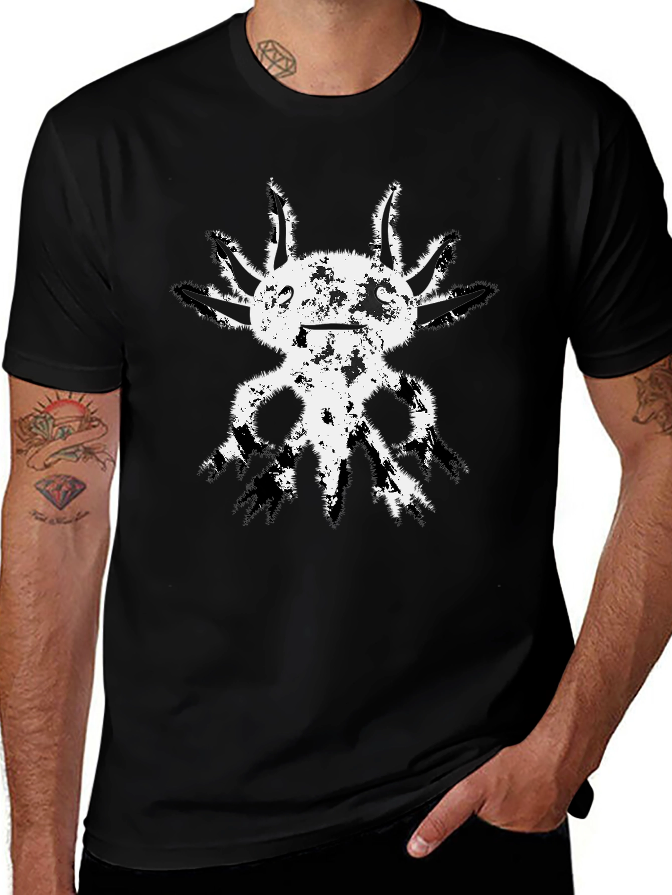 Axolotl Graphic Tee - Distressed Print Black T-Shirt