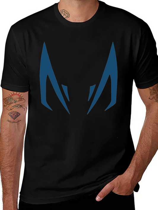 Blue Fanged Design Black Cotton T-Shirt