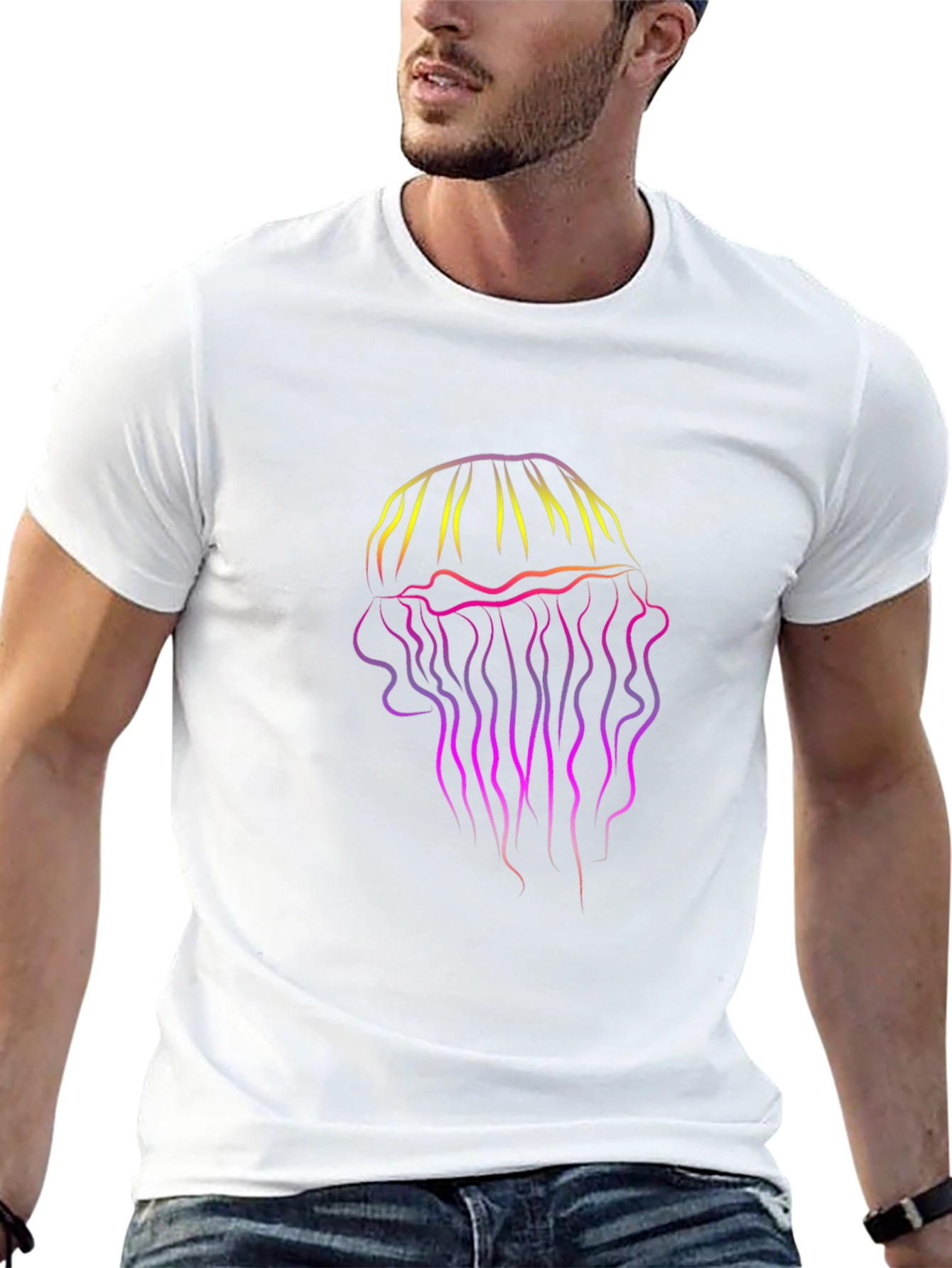 Gradient Jellyfish Graphic Tee - Black Cotton T-Shirt
