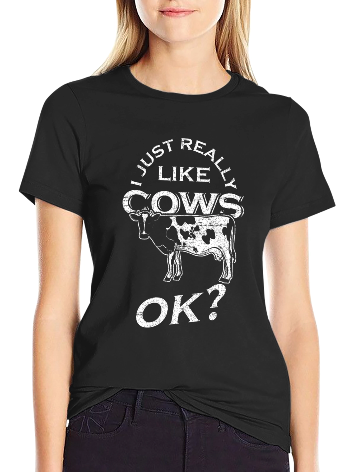 I Just Really Like Cows OK? Black Graphic T-Shirt