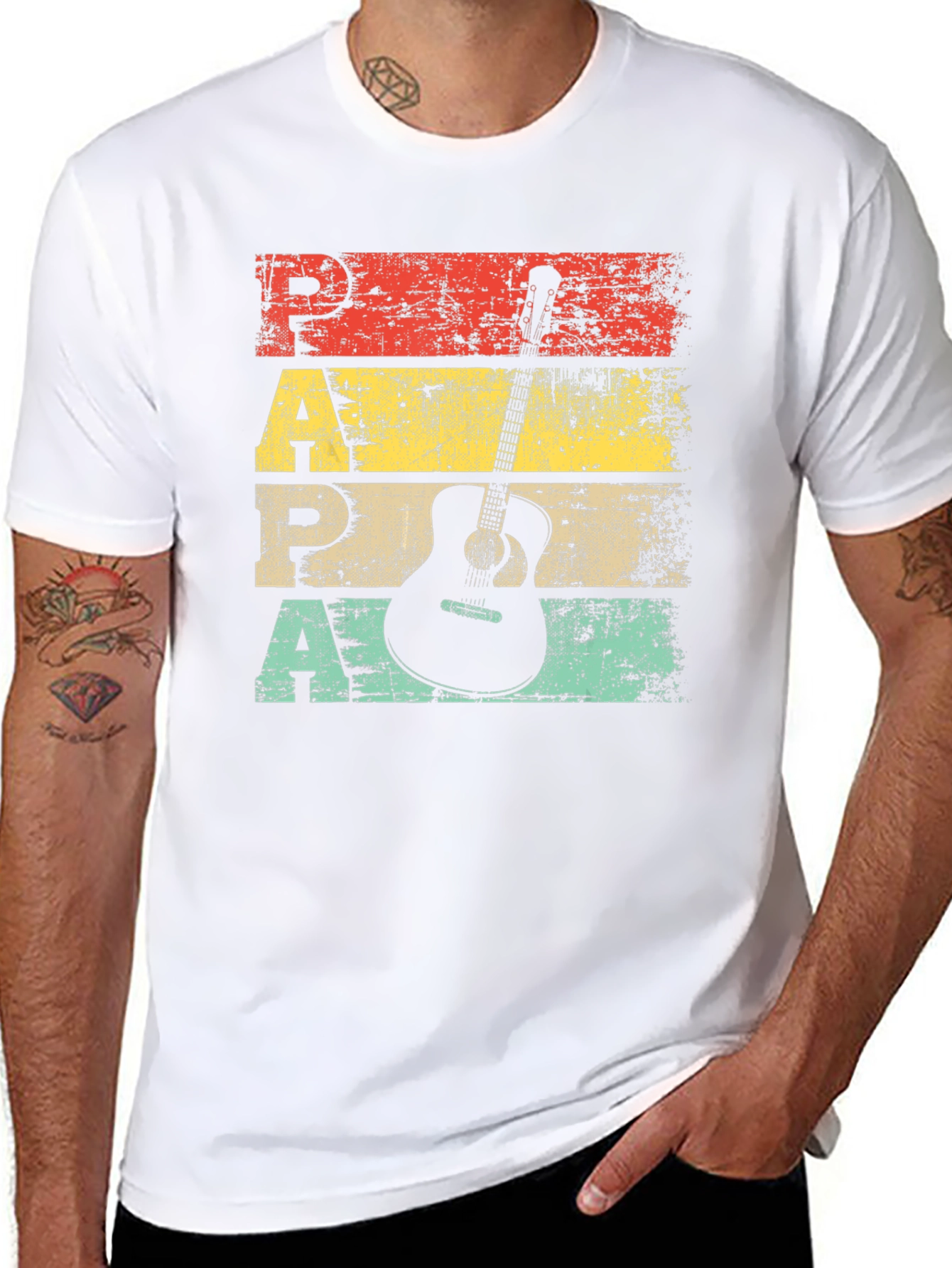 Retro Papa Guitar T-Shirt - Musician Fathers Day Tee