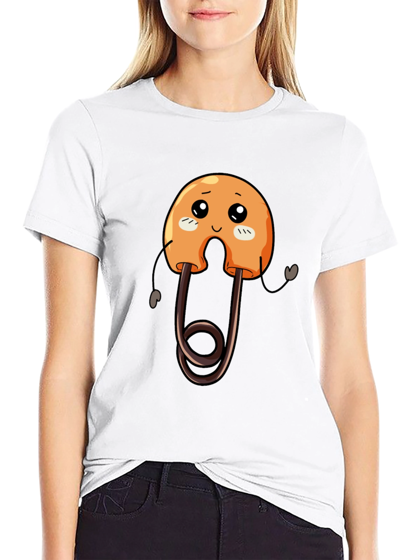 Cute Safety Pin Cartoon Graphic Tee