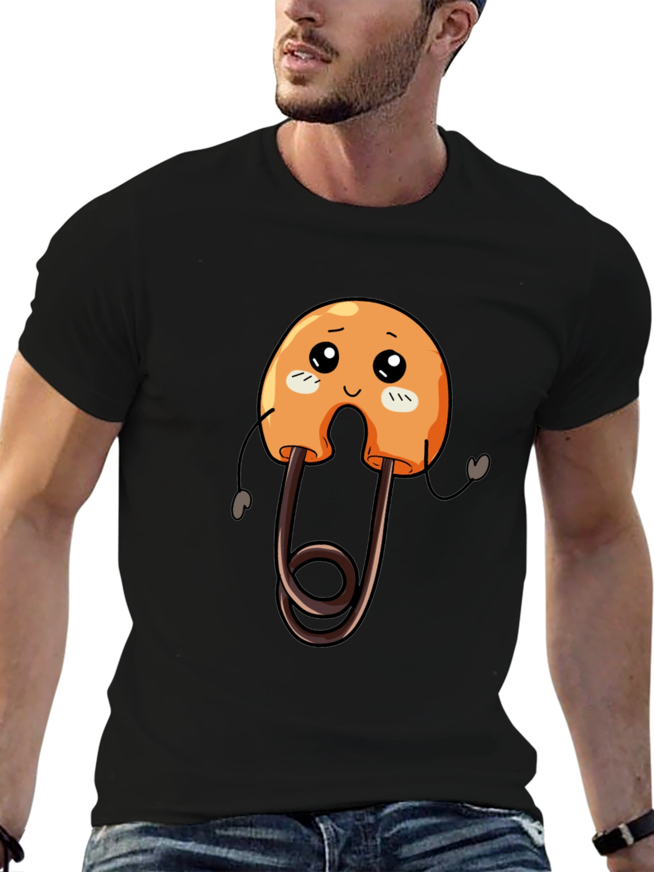 Cute Safety Pin Cartoon Graphic Tee