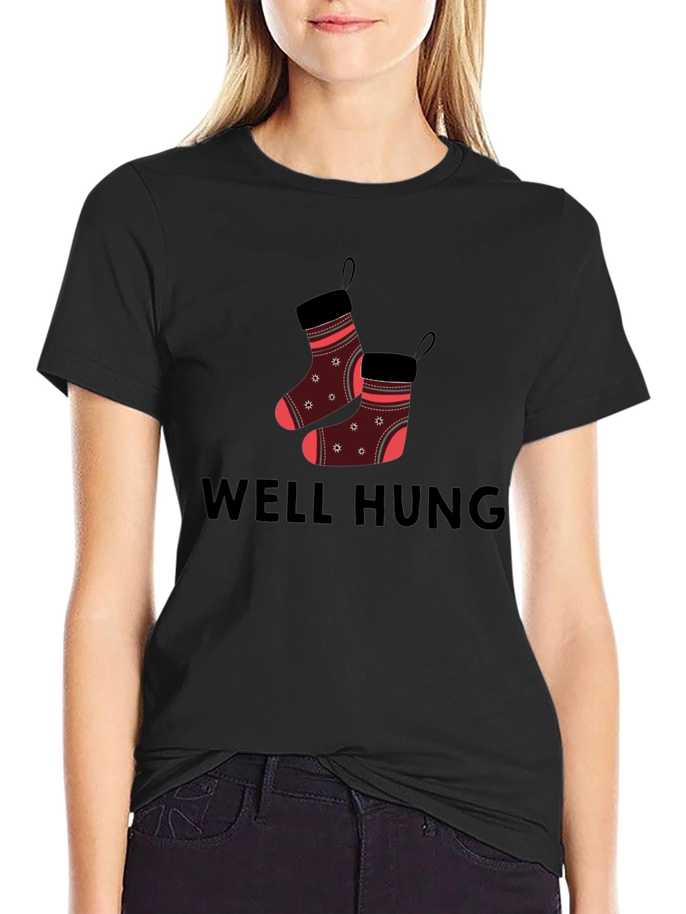 Well Hung Christmas Stocking Graphic T-Shirt