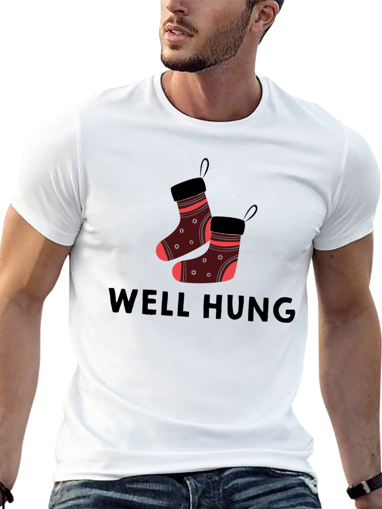 Well Hung Christmas Stocking Graphic T-Shirt