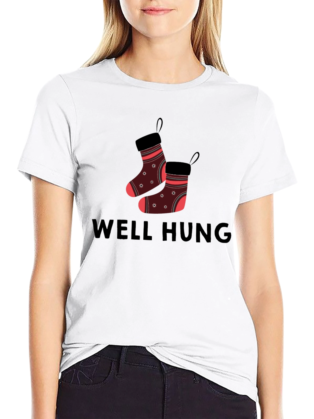 Well Hung Christmas Stocking Graphic T-Shirt