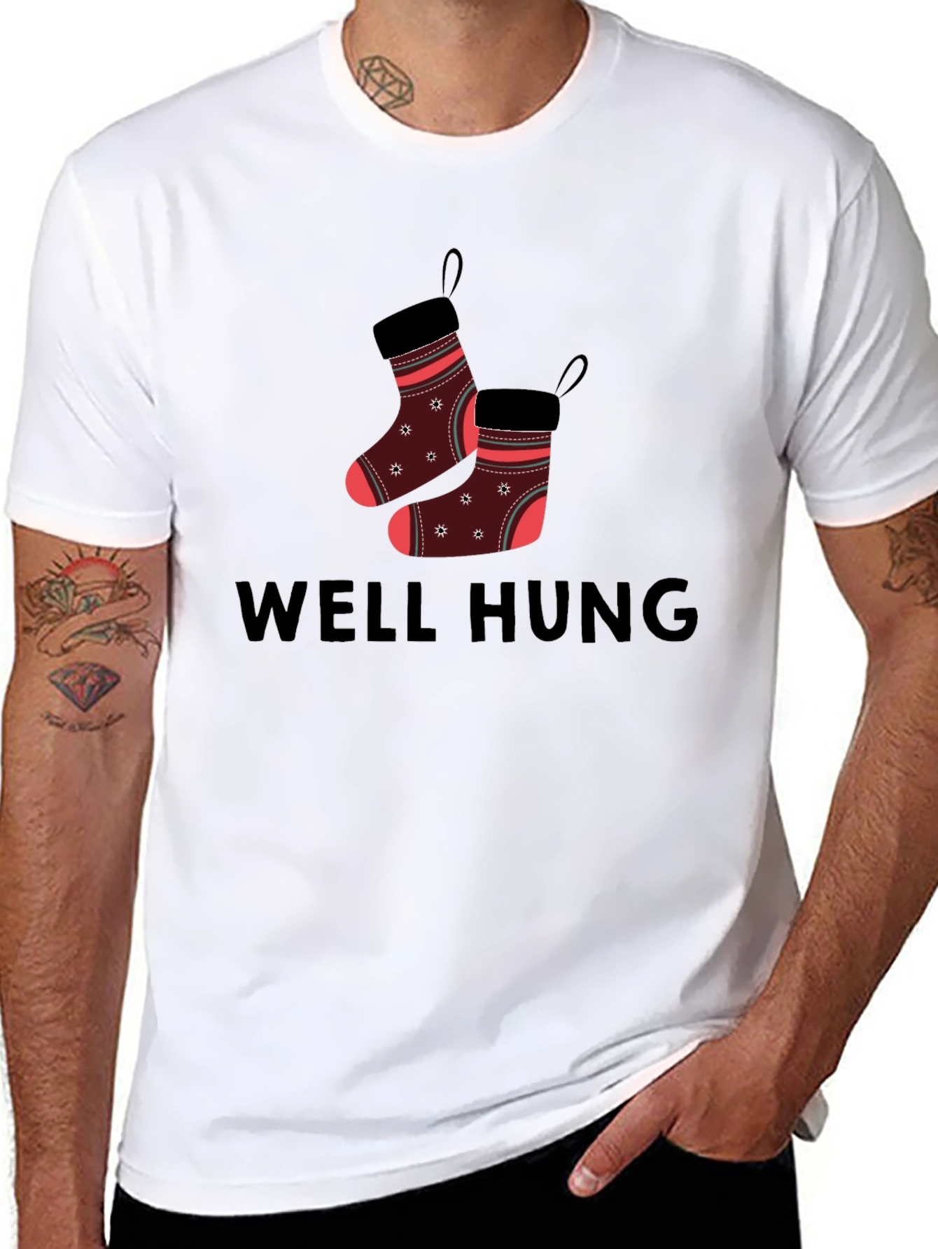 Well Hung Christmas Stocking Graphic T-Shirt