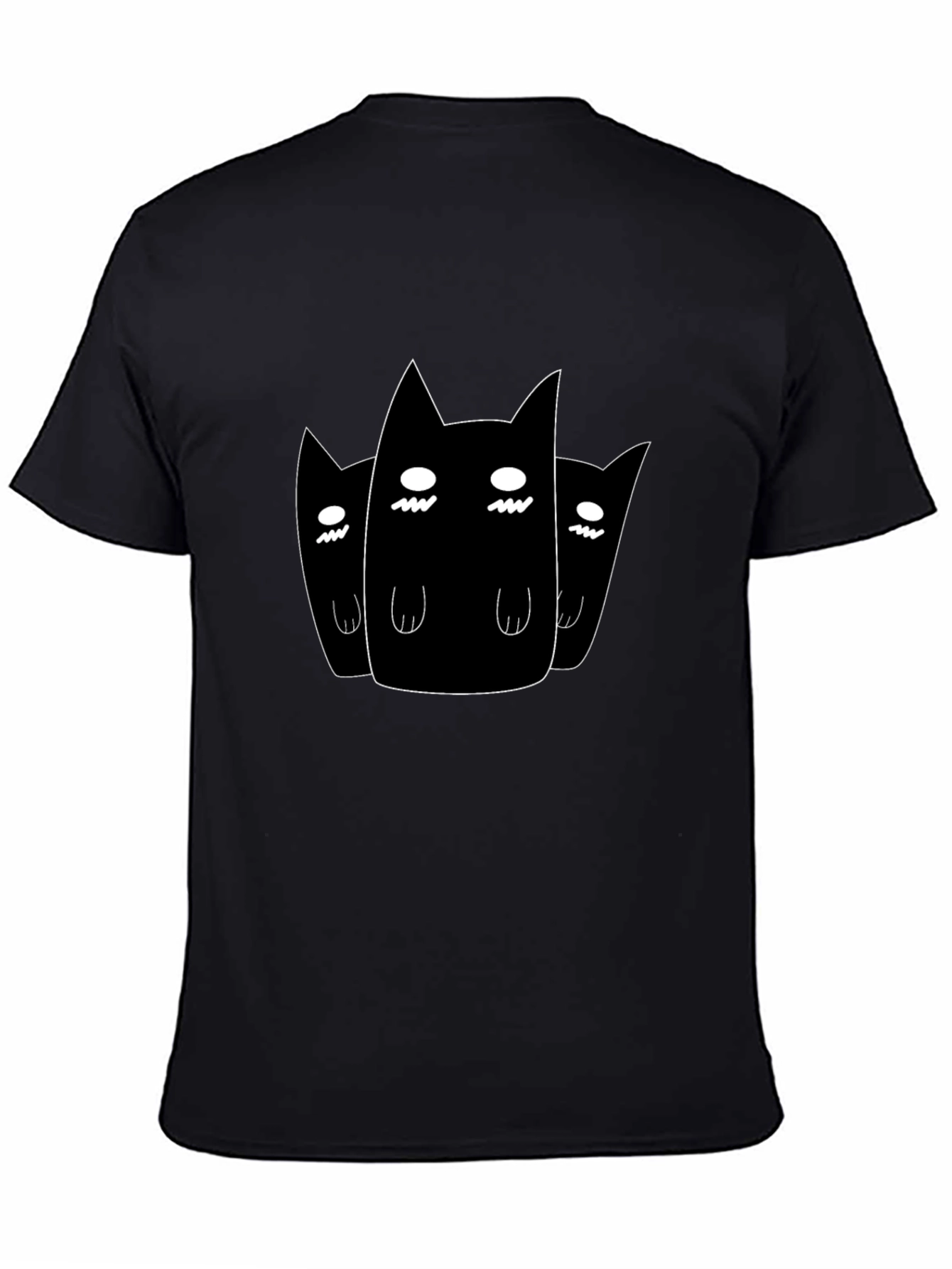 Black T-Shirt with Three Cartoon Cats Design