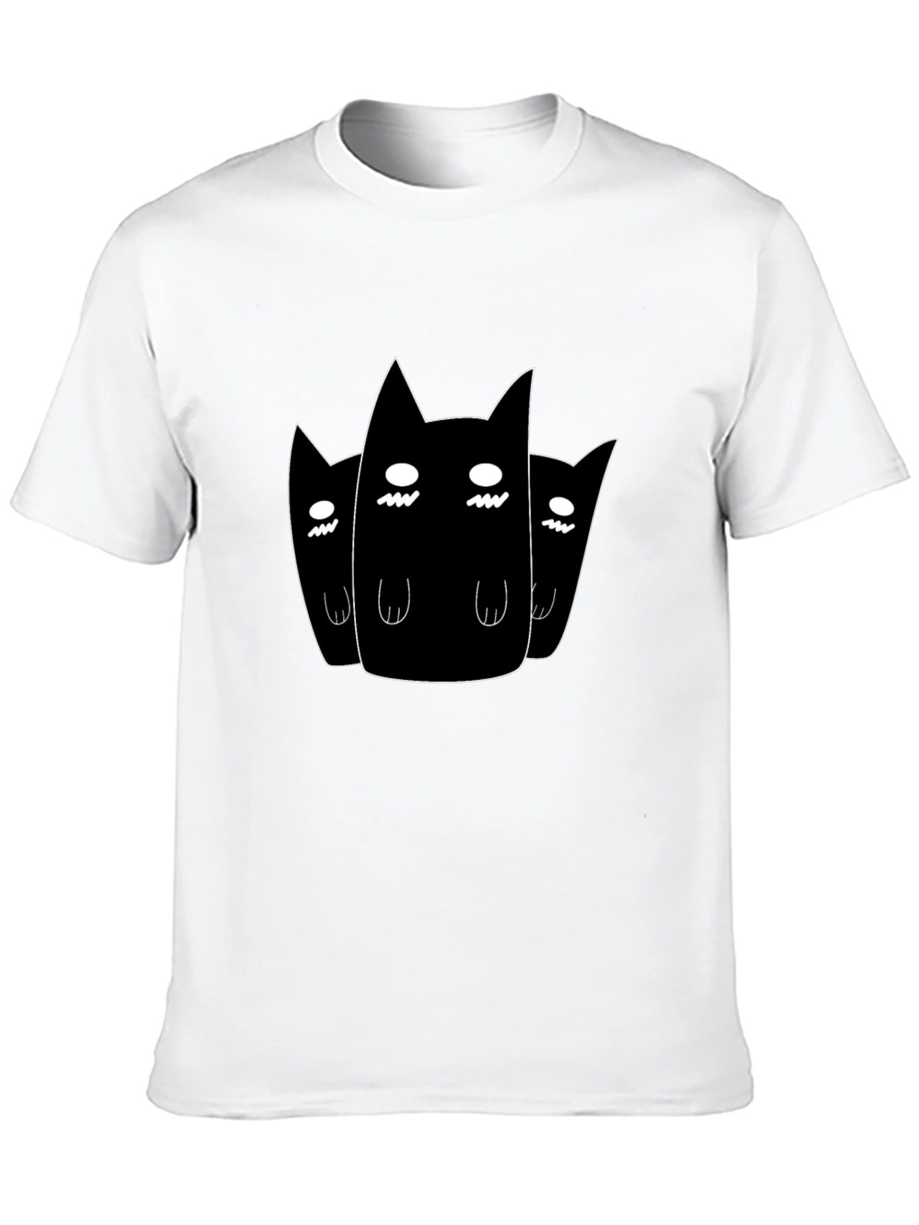 Black T-Shirt with Three Cartoon Cats Design