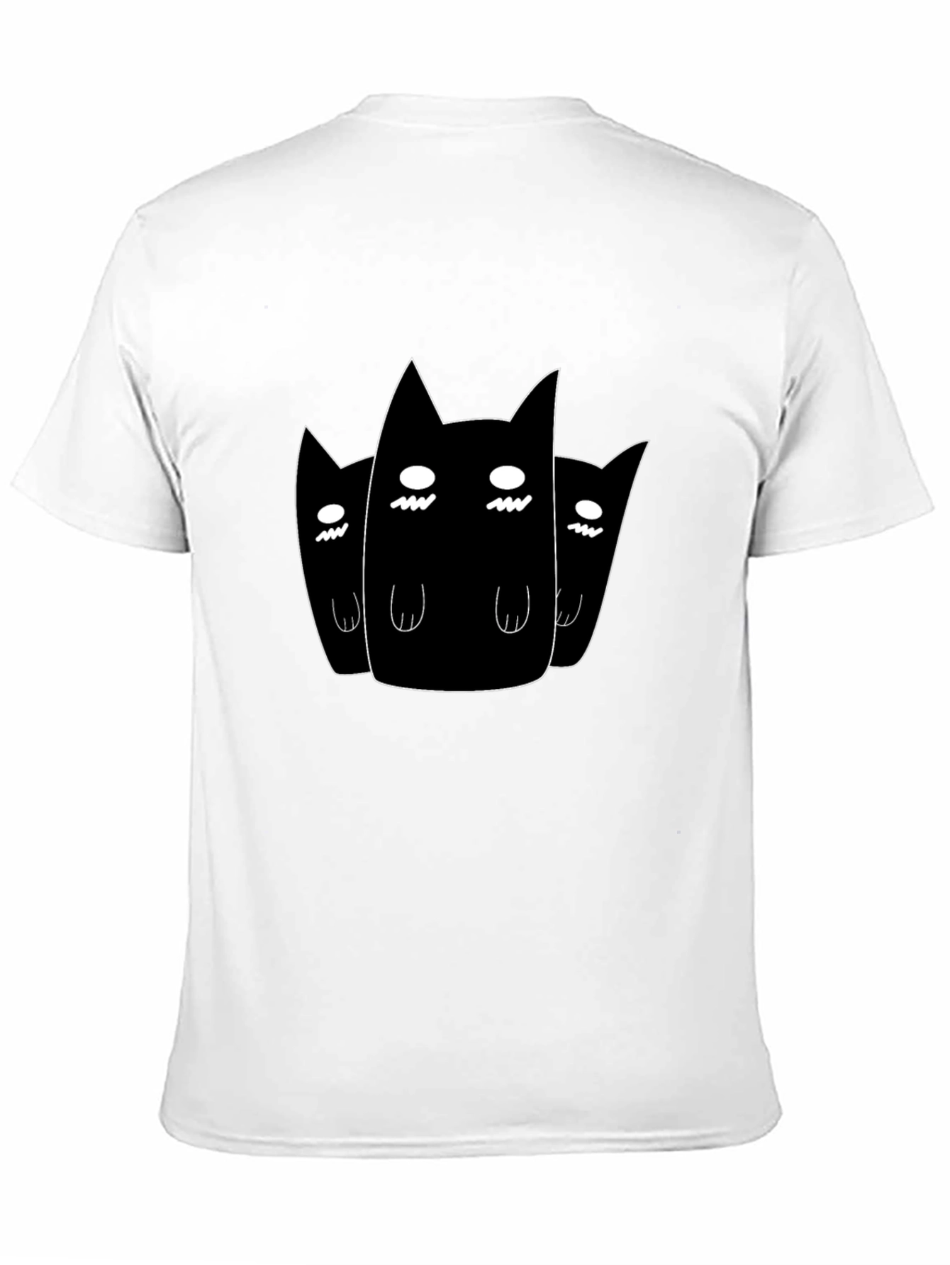 Black T-Shirt with Three Cartoon Cats Design