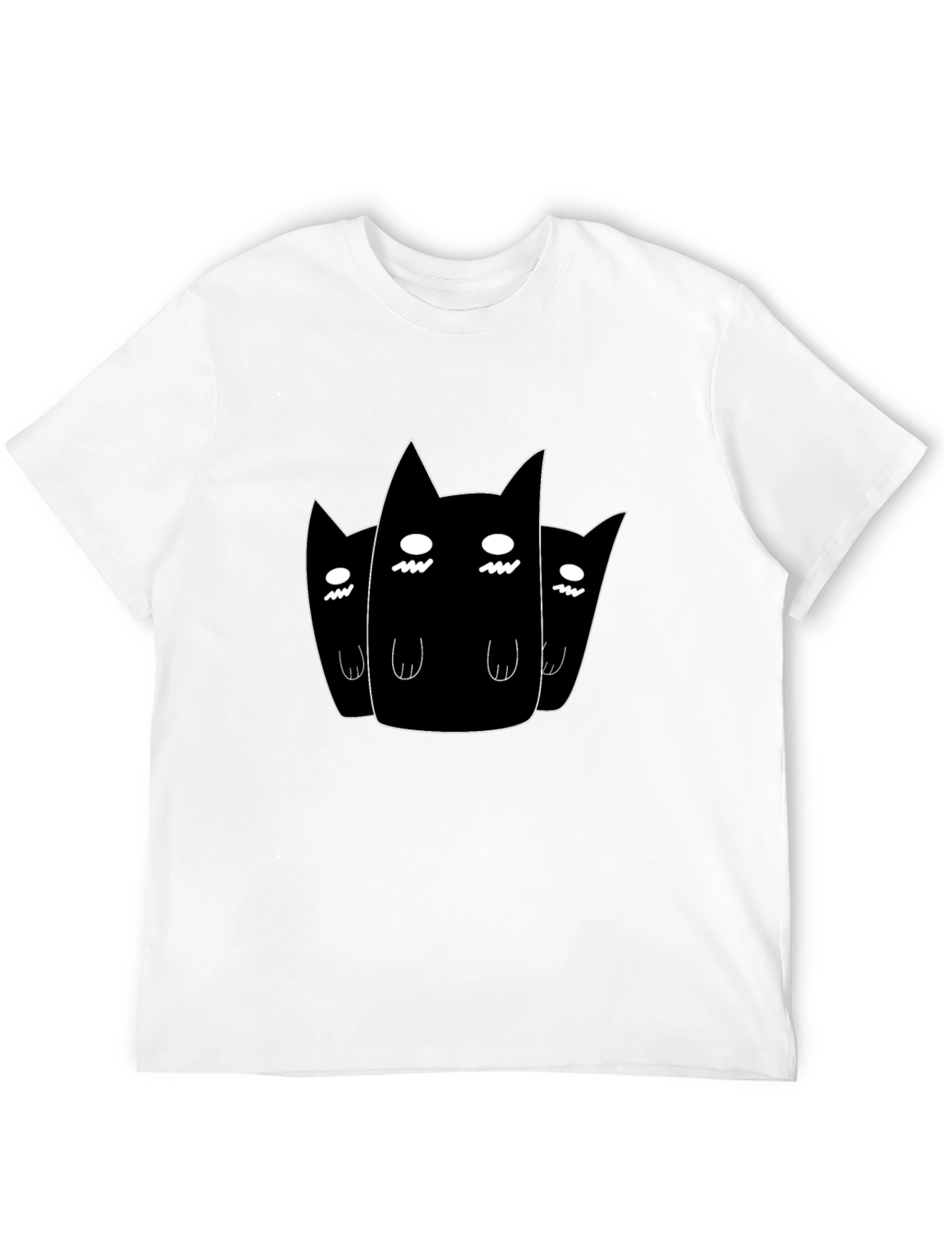 Black T-Shirt with Three Cartoon Cats Design