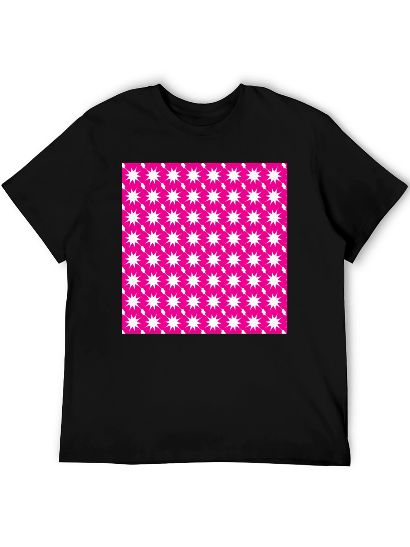 Bold Pink Starburst Patterned Black T-Shirt
