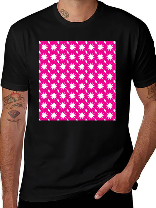 Bold Pink Starburst Patterned Black T-Shirt
