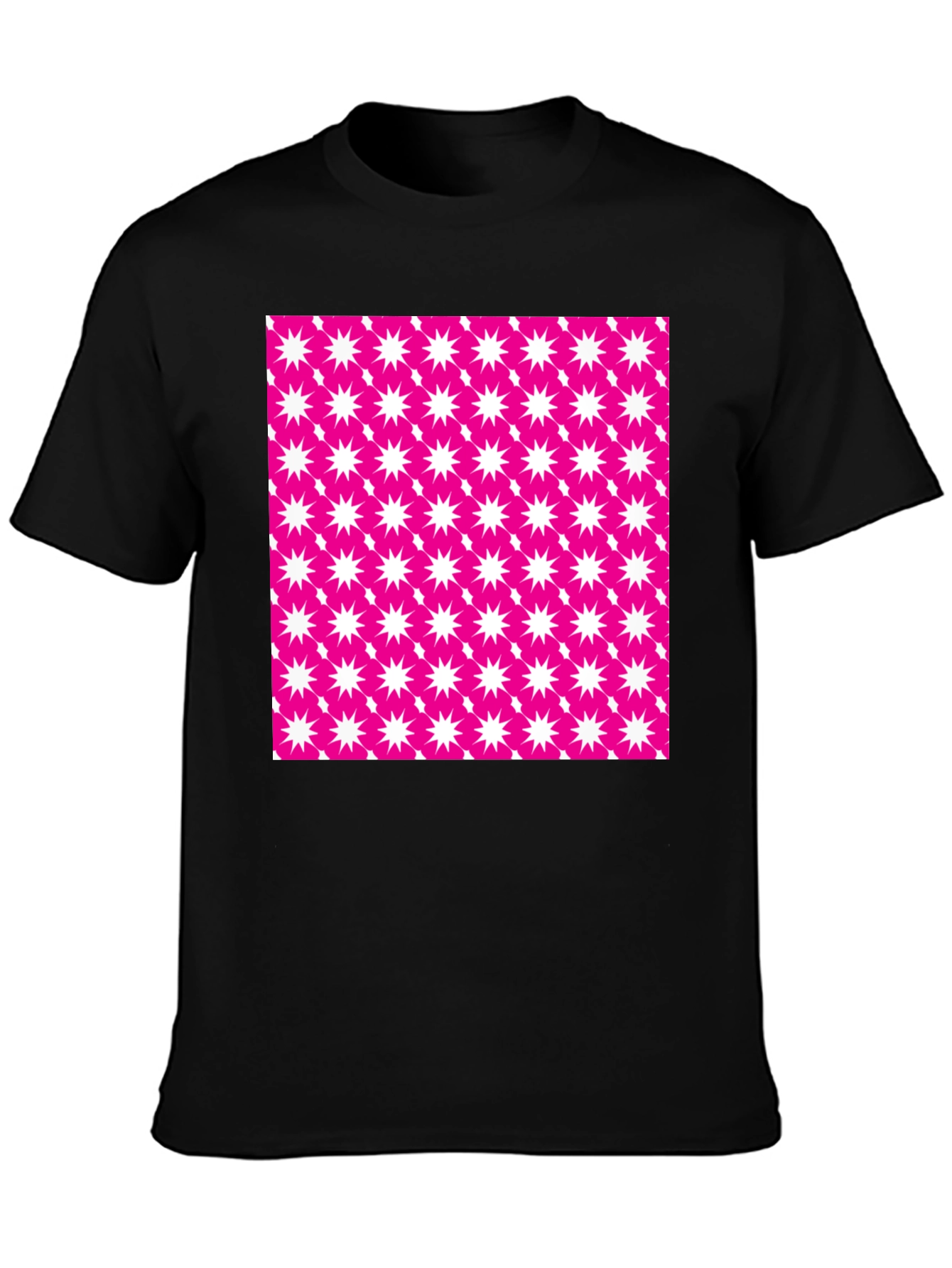 Bold Pink Starburst Patterned Black T-Shirt