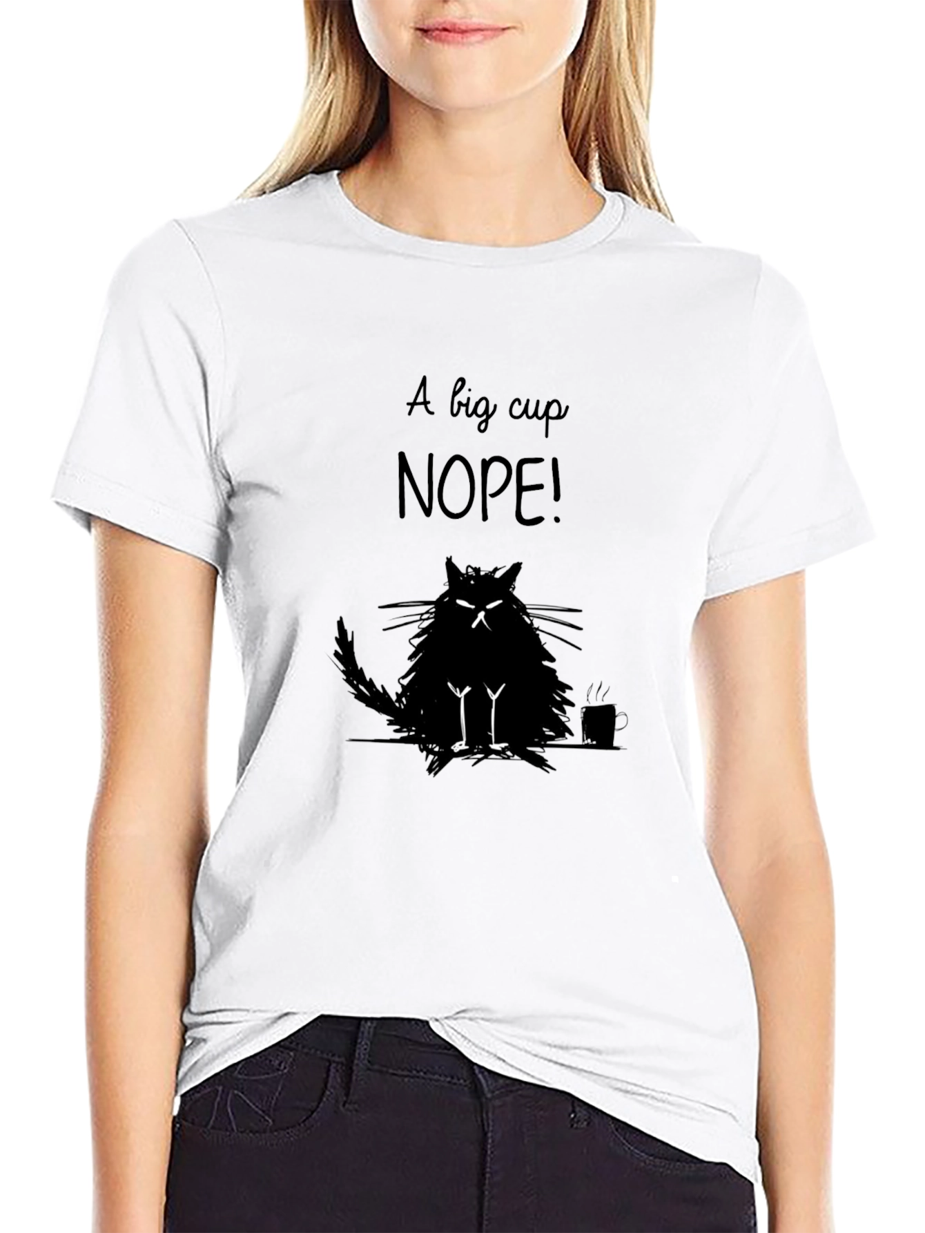 Funny Cat Nope! Graphic Print Mens Black T-Shirt