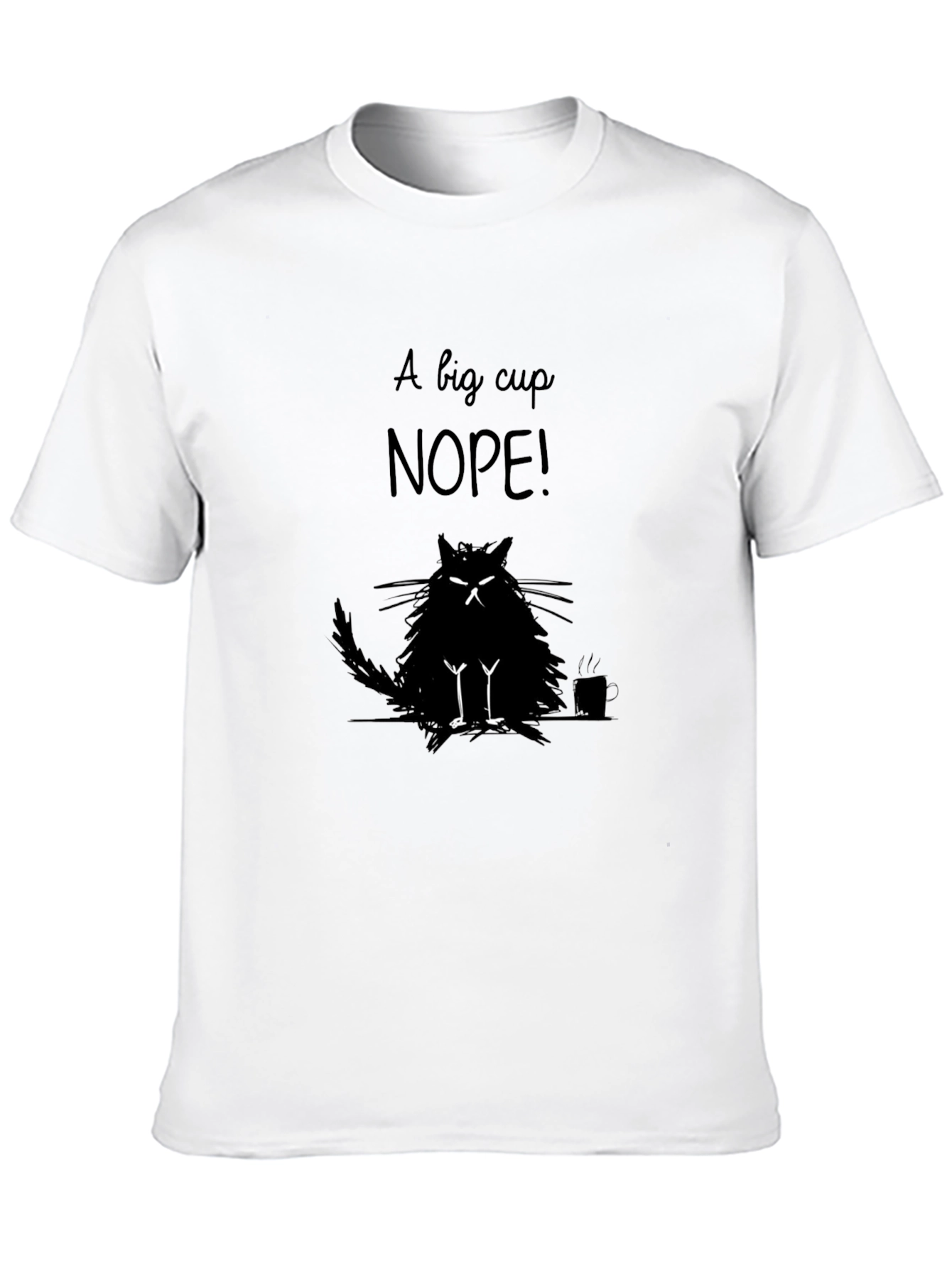 Funny Cat Nope! Graphic Print Mens Black T-Shirt