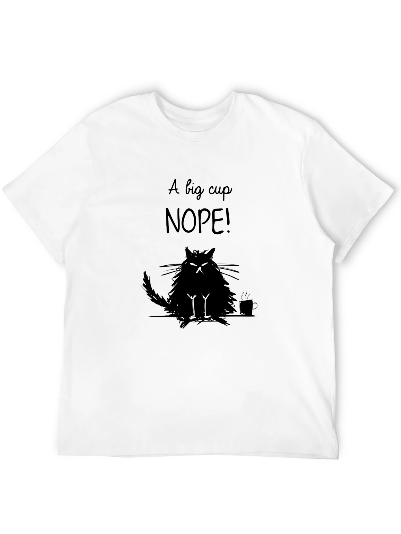 Funny Cat Nope! Graphic Print Mens Black T-Shirt