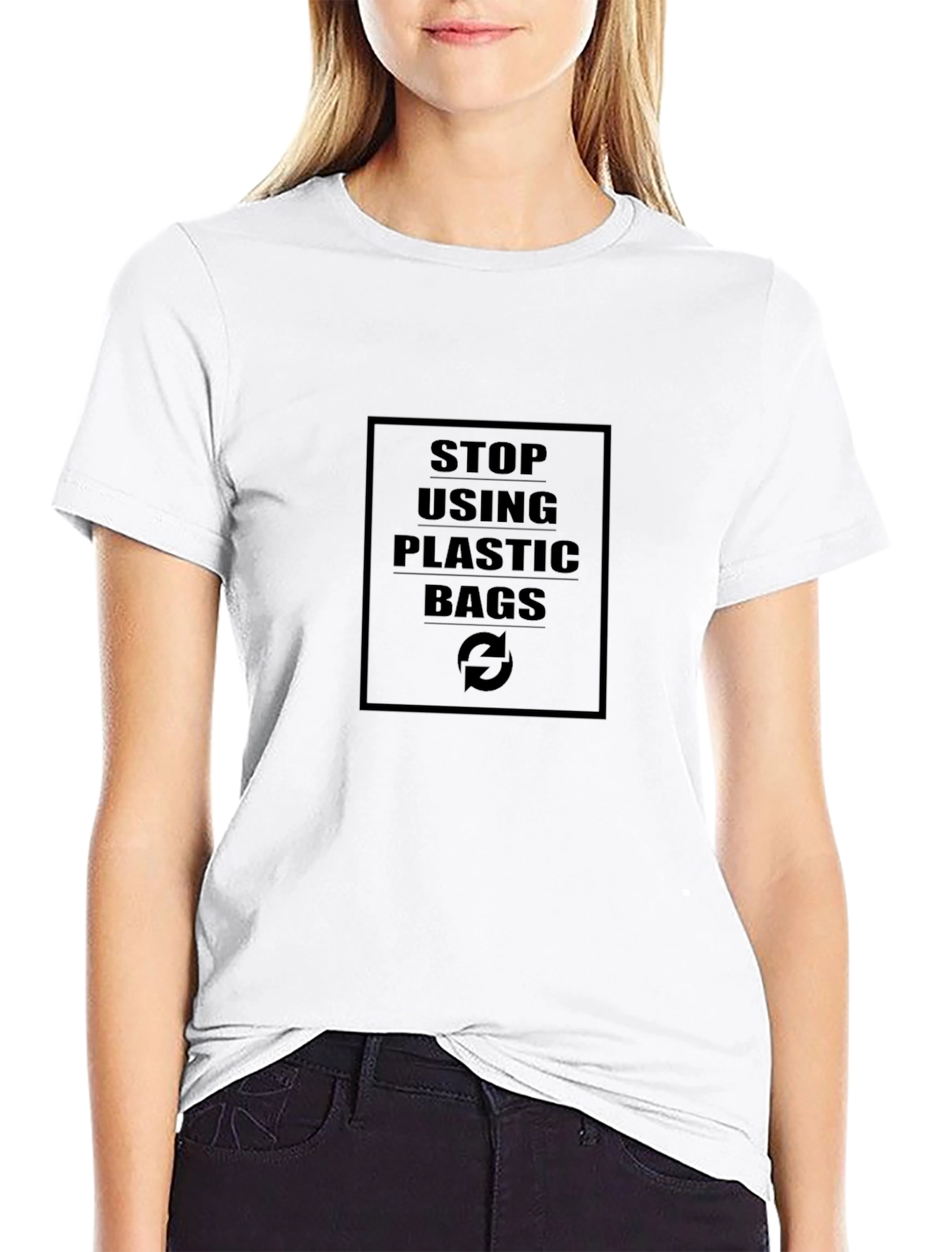 Eco-Friendly Black T-Shirt - Stop Using Plastic Bags