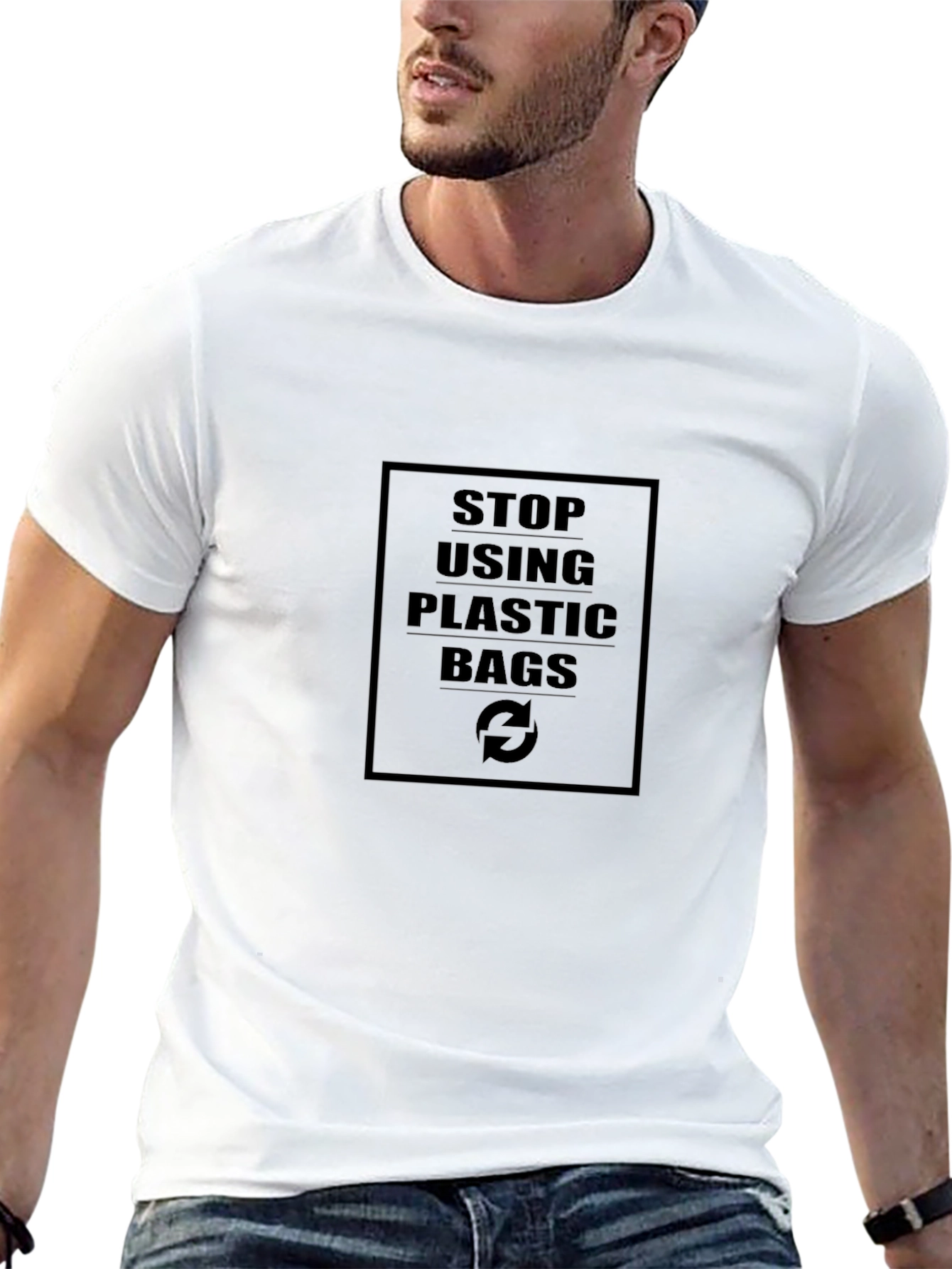 Eco-Friendly Black T-Shirt - Stop Using Plastic Bags
