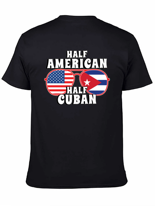 Half American Half Cuban Flag Sunglasses Graphic T-Shirt