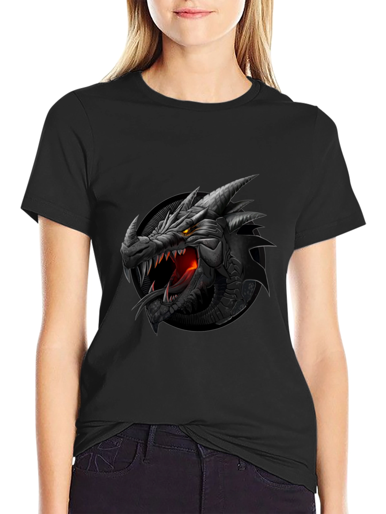 Dragon Graphic Tee - Black Cotton T-Shirt